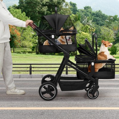Double Pet Stroller,Dog Stroller for 2 Dogs,4-in-1 Foldable Design with Shock-Absorbing Tires