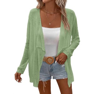 Lightweight Crochet Cardigan Sweater Rib Knit Open Front Sweater Coats - 1 of 4