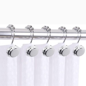 Home Mart Goods 12 Piece Set - Chrome Button Heavy Duty Shower Curtain Hooks Rings Rustproof Metal - 1 of 2