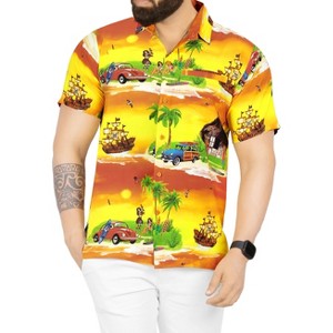 HAPPY BAY Men's Hawaiian Shirts Short Sleeve Button Down Shirt Mens Casual Shirts Holiday Tropical Beach Party Shirts for Men M Holiday, Yellow - 1 of 4
