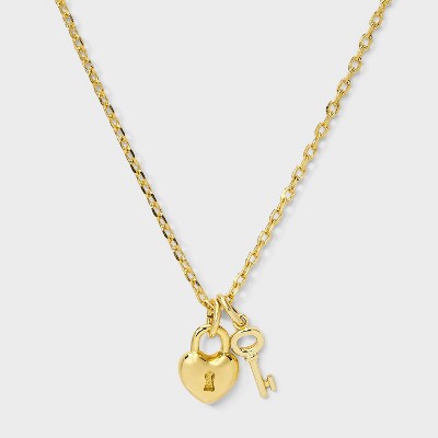 14K Gold Dipped Heart Lock and Key Pendant Necklace - A New Day™ Gold