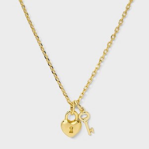 14K Gold Dipped Heart Lock and Key Pendant Necklace - A New Day™ Gold - 1 of 4