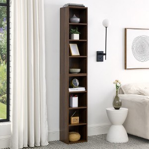 8-Tier Media Tower Rack Bookcase Display Bookshelf, Slim Storage Cabinet With Adjustable Shelves For Home Office, Brown - 1 of 4