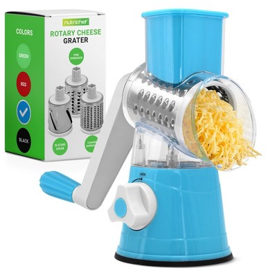Nutrichef Rotary Cheese Grater with Handle and 3 Replaceable Drum Blades