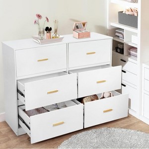 Jojoka 6 Drawer Double Dresser,47" Large Storage Space Organizer Cabinet with Metal Handle for Living Room - 1 of 4