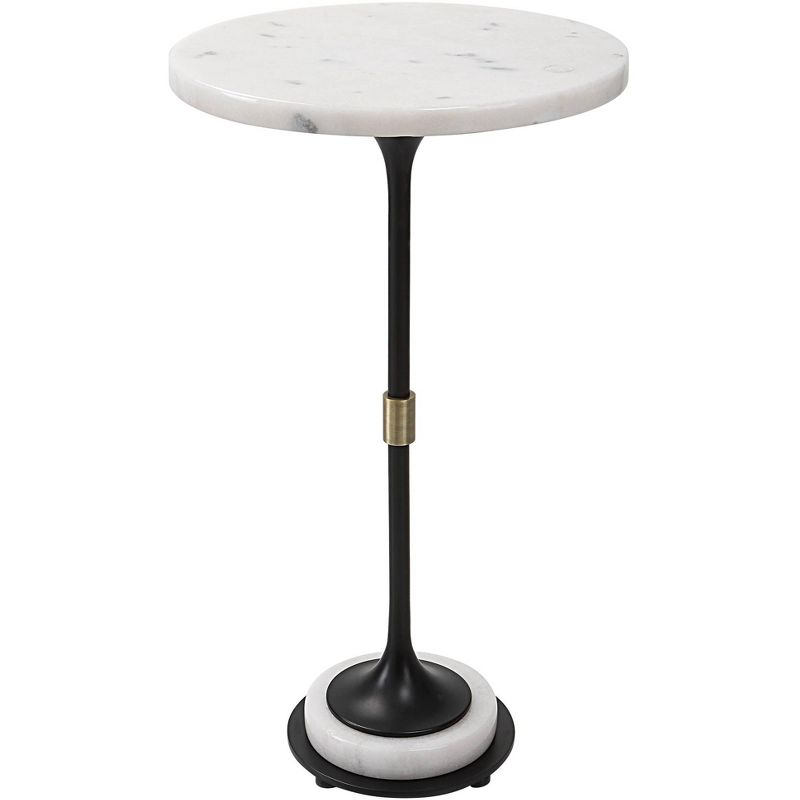 Uttermost Sentry 13" Wide White Marble Black Iron Round Accent Table, 1 of 2