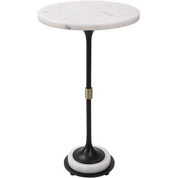 Uttermost Sentry 13" Wide White Marble Black Iron Round Accent Table