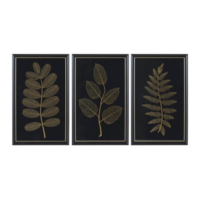 Martha Stewart (Set of 3) 16.75"x26.75" Gilded Nature Gold Metallic Leaf Panel Framed Graphic Wall Decor Set