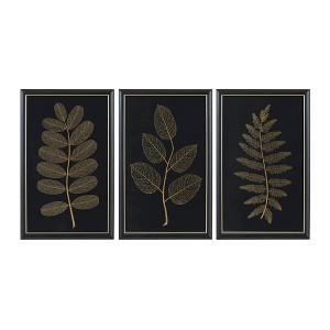 Martha Stewart (Set of 3) 16.75"x26.75" Gilded Nature Gold Metallic Leaf Panel Framed Graphic Wall Decor Set - 1 of 4