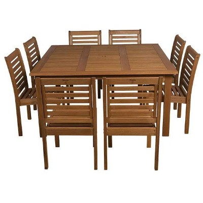 9pc Eucalyptus Wood Patio Dining Set - International Home Miami