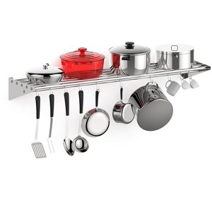 NSF Certified Stainless Steel Wall Shelf with 10 Hooks - 1 of 4