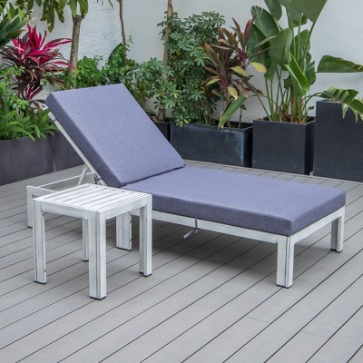 Chelsea Modern Blue Cushioned Aluminum Outdoor Chaise Lounge with Side Table