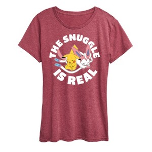 Women's - Pokémon - The Snuggle Is Real Pikachu and Sylveon Short Sleeve Graphic T-Shirt - 1 of 4