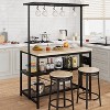 Kitchen Island with Wheels - Microwave Stand & Baker's Rack with 3-Tier Storage Shelves, 5 Hooks - 3 of 4