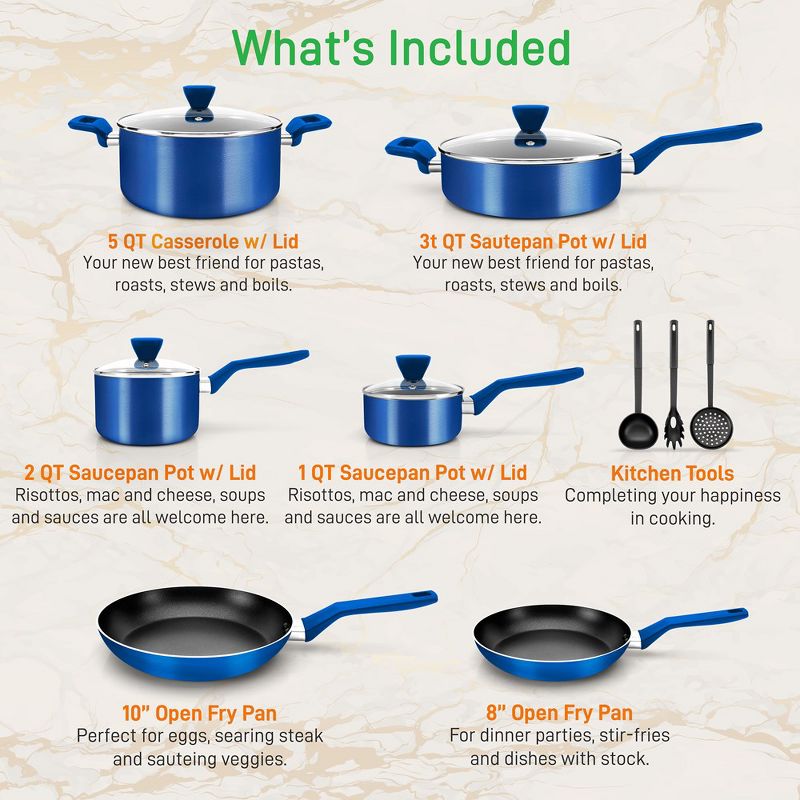 NutriChef Kitchenware Pots & Pans - Stylish Kitchen Cookware Set, Non-Stick (13-Piece Set), 2 of 4