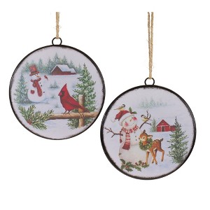 Christmas Snowman Disc Hanging Ornament Set of 12 6.5" Height Glass Winter Theme by Melrose - 1 of 4