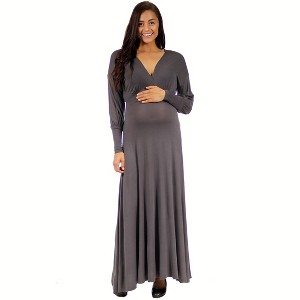 Maternity V-Neck Long Sleeve Maxi Dress - 24seven Comfort Apparel™ - 1 of 4