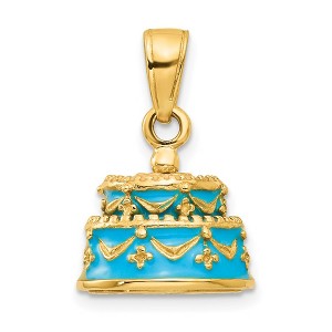 Black Bow Jewelry 14k Yellow Gold Light Blue Enameled Happy Birthday Cake Pendant, 12mm - 1 of 4
