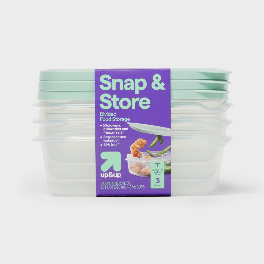 Photos - Food Container Snap & Store Divided Rectangle Food Storage Containers - 28 fl oz/3ct - up&up™