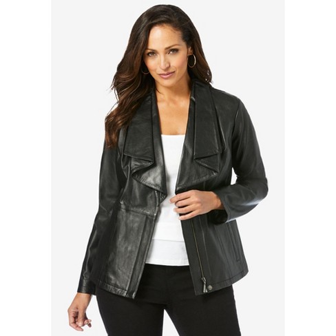 Jessica London Women's Plus Size Drape-Front Leather Jacket, 28 - Black