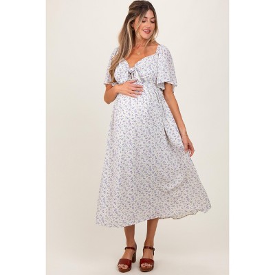 PinkBlush Lavender Floral Front Tie Maternity Midi Dress