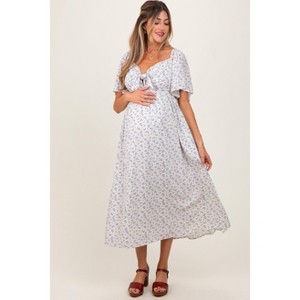 PinkBlush Lavender Floral Front Tie Maternity Midi Dress - 1 of 4