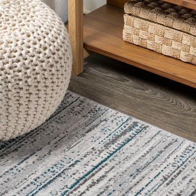 Reversible Gray Stripe Synthetic 8' x 10' Easy-Care Area Rug