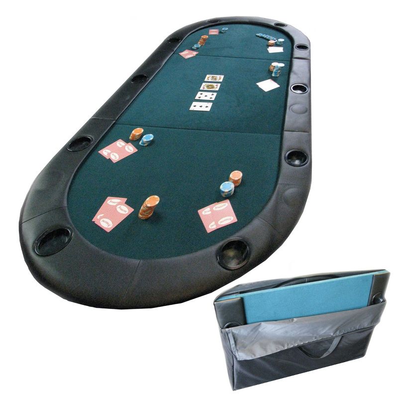 Trademark Poker Texas Hold'em Water-Resistant Folding Tabletop With Cup Holders and Padded Edges - Seats up to 10 People, 1 of 6