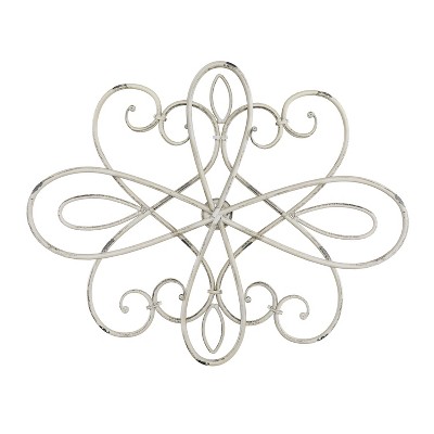 Handcrafted Off-White Iron Medallion Wall Art with Distressed Finish