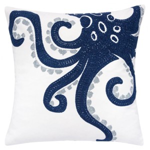 ChicFurnit Bed Pillows Blue Octopus Home Pillow Velvet Decor Pillow with Hidden Zipper Cotton Pillows for Living Room Decoration, Blue, 20"*1"*20" - 1 of 4
