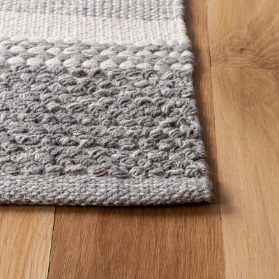 Ivory and Gray Striped Wool Cotton 8' x 10' Flat Woven Area Rug