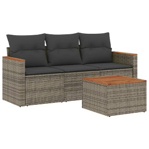 vidaXL 4 Piece Patio Sofa Set with Cushions Gray Poly Rattan - With Table - 1 of 4