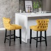 QingMoon Velvet Bar Stools Set of 2, with Button Tufted Decoration, Solid Wood Legs, for Kitchen Island Dining, Cafe, Pub - 2 of 4