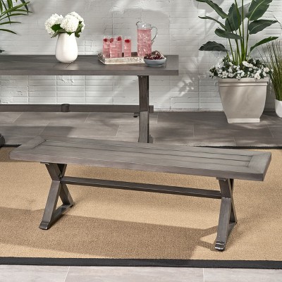 Modern Outdoor Dining Bench Aluminum-Christopher Knight Home