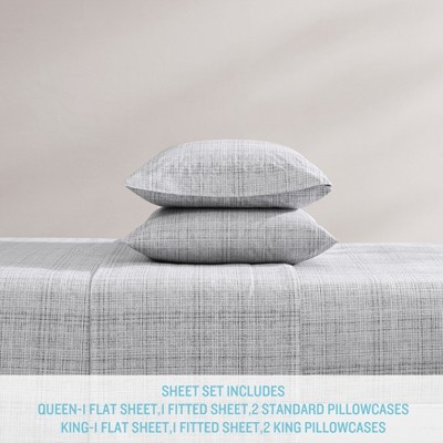 Gray Geometric Cotton Percale Queen Sheet Set
