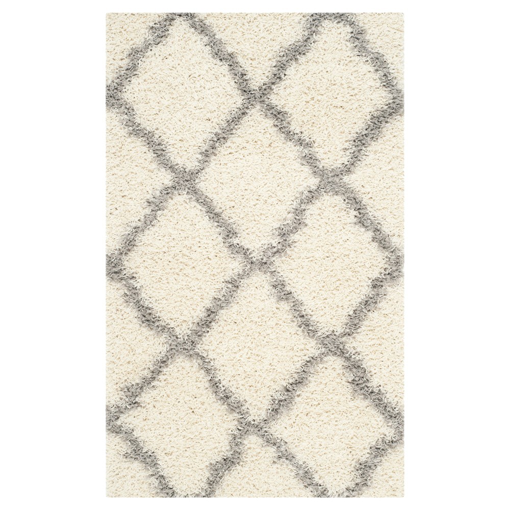 Ivory/Gray Geometric Shag/Flokati Loomed Accent Rug - (3'x5') - Safavieh