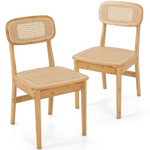 Costway Rattan Accent Chairs Set of 2 Bamboo Frame Cane Woven Backrest &Seat Dining Room - 1 of 4