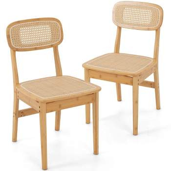 Costway Rattan Accent Chairs Set of 2 Bamboo Frame Cane Woven Backrest &Seat Dining Room