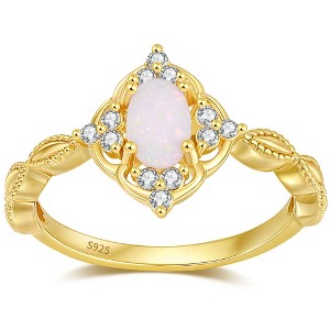Aurelia Opal Ring for Women by Ginger Lyne Sterling Silver Oval Gemstone Cubic Zirconia - 1 of 4