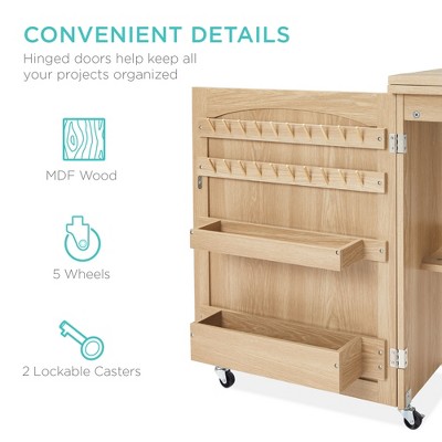 Light Brown MDF Sewing Machine Table with Craft Storage and Trays