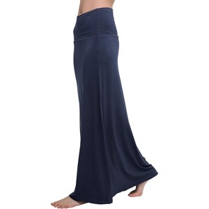 Women's Fold-Over Flare Maxi Skirt - Stylish Spandex Long Skirt for All-Day Comfort Navy Blue - 1 of 4