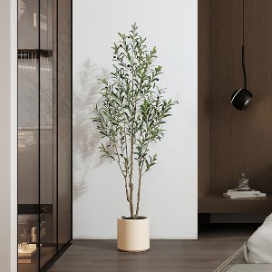 Sapphtopaz Artificial Olive Tree Faux Plants Artificial Trees Indoor with Natural Wood Trunk, Room Decor for Home, Foyer - 1 of 4