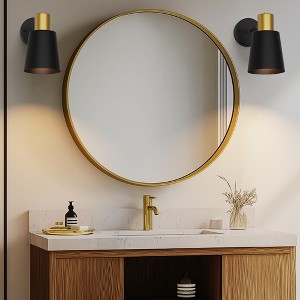 8 in. 2-Pack Black and Gold Wireless Wall Sconces, Dimmable LED Wall Lights with Remote Control for Bathroom - 1 of 4