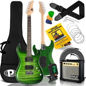 Pyle 6-String Electric Guitar Kit with 10W Amplifier, Digital Tuner, and Accessories - Green (PEGKT99GR) - 1 of 4