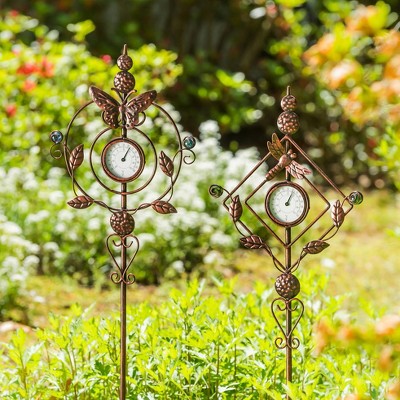 Rustic Bronze Butterfly Thermometer Garden Stake