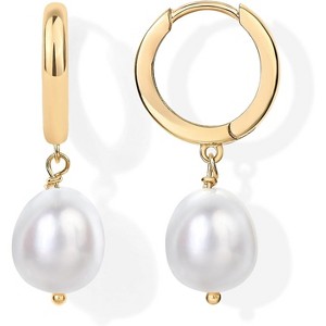 14K Gold Plated Huggie Hoop Earrings with Sterling Silver Posts: Star, Pearl, Cross & More - 1 of 4