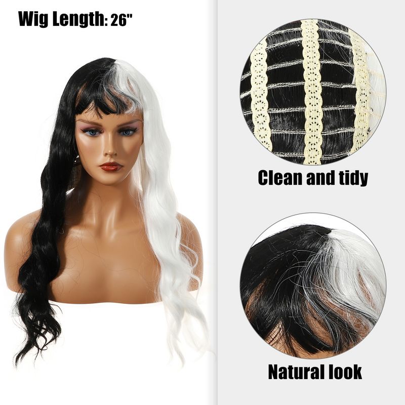 Unique Bargains Curly Women's Wigs 26" Black White with Wig Cap Fluffy Curly Wavy, 3 of 7