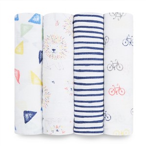 Aden by Aden + Anais Swaddle Wraps - Leader of the Pack White 4pk, Lion