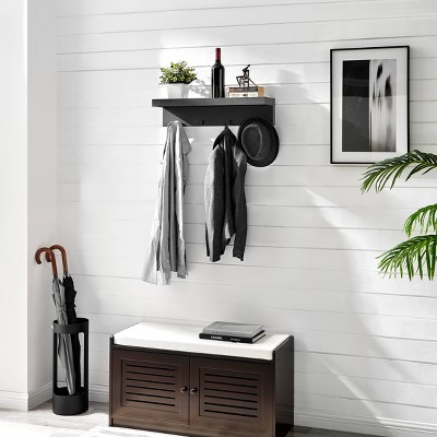 Black Wall Mounted Entryway Coat Rack with Shelf and Hooks