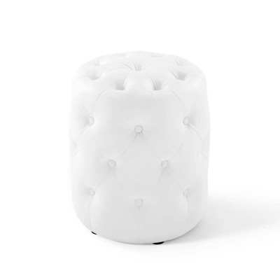 Amour Luxe Tufted Round Ottoman in Vegan White Leather